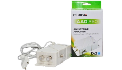 AMIKO AAD 250 két kimenetű szabályozható antennajel erősítő a Digitális DVB T/T2 ( MinDig TV ) és kábel TV (DVB C/C2 ) vételéhez